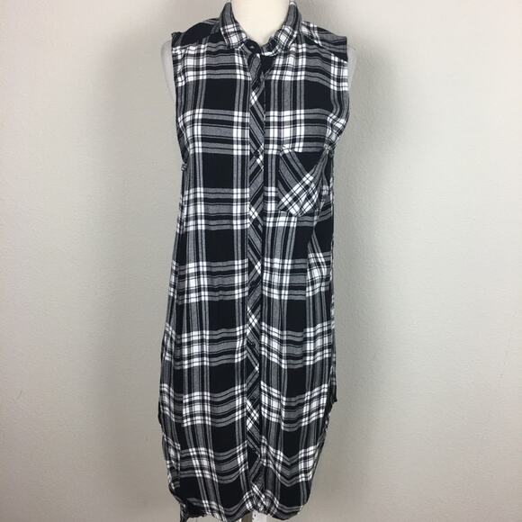 Rails Black White Plaid Soft Flannel Split Sides Duster Large - Picture 2 of 8